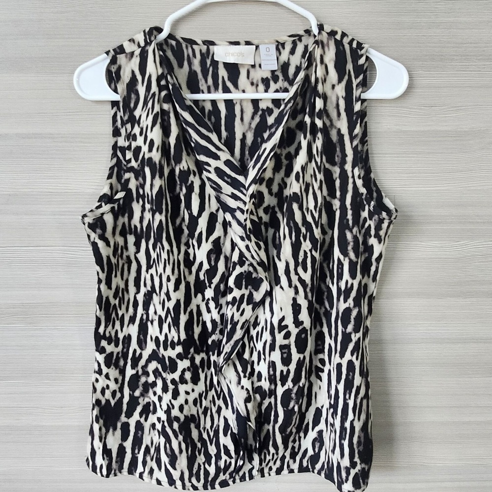 Chicos Sleeveless Leopard Print‎ Top Blouse Sleeveless Size Small (Chicos 0)